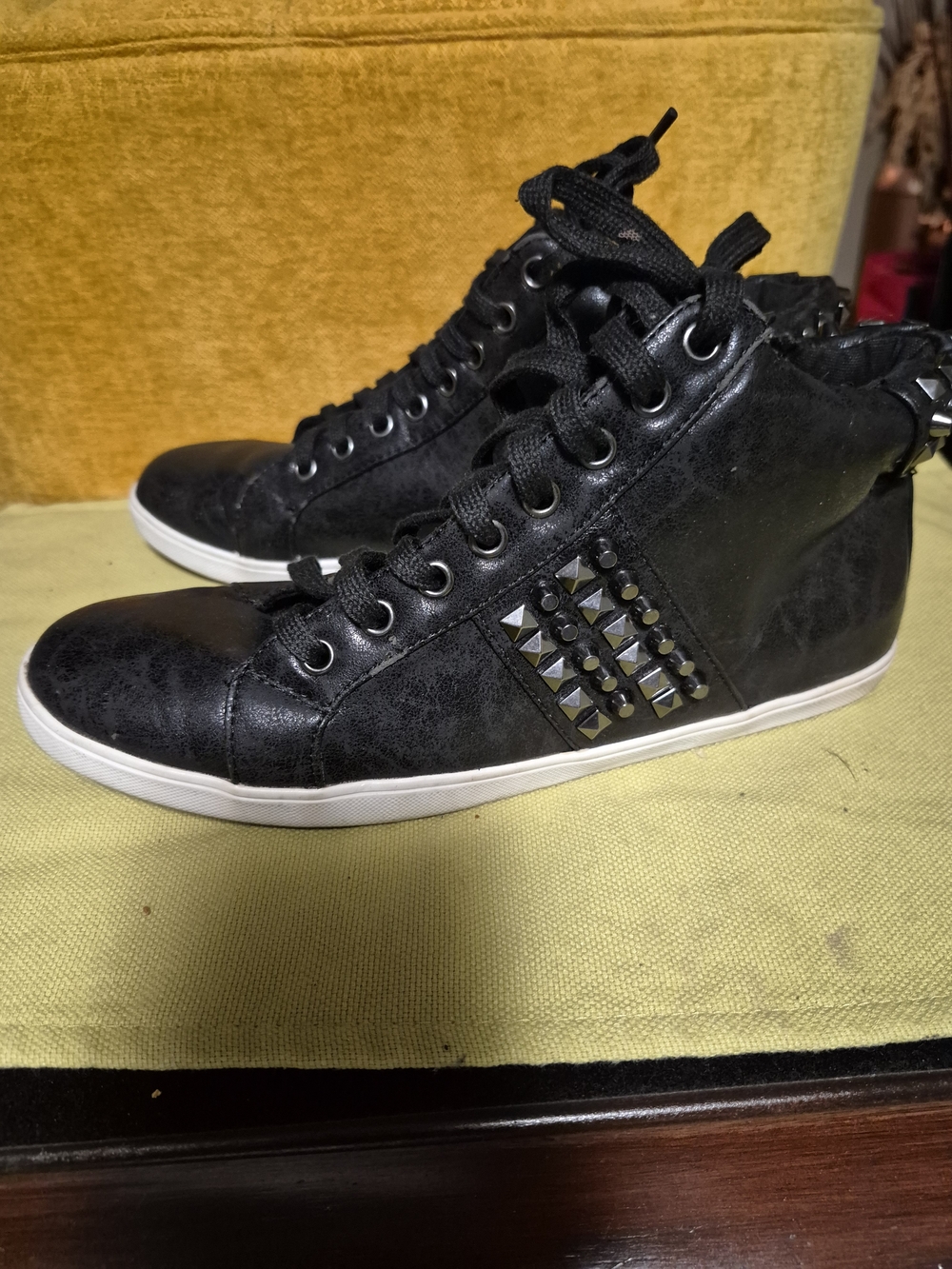Forever 21 Black High-Top Studded Sneakers with White Sole